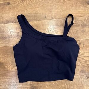 Women’s  XL Dark Blue Asymmetrical Crop Tank Active Yoga Exercise Built In Bra